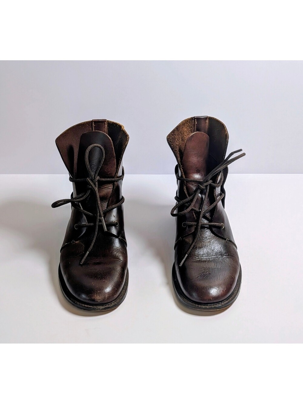 Vintage MARAOLO Italian Leather Ankle Boots 38 Vero Cuoio Cutout Wrap Lace